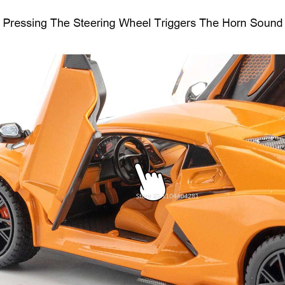 1:24 Lambo Revuelto Countach Toy Model Diecast Car Doors Opened Sound Light Pull Back Miniature Cars Fashion Ornament Collection Z260306