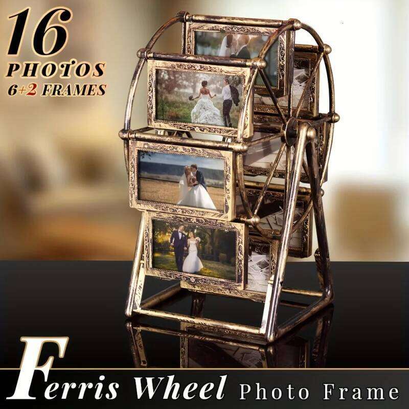 Vintage Rotating Ferris Wheel Photo Frame - 8pcs 4-Inch Frames for Home/Desk Decor H260306