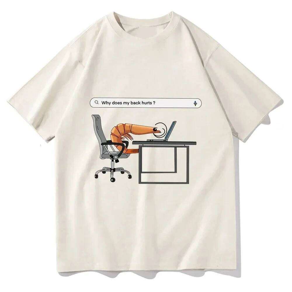 Why Does My Back Hurts Funny Shrimp Printed TShirts Women Round Neck Short Sleeve Tshirt Vintage Summer Casual Clothing XJ260306