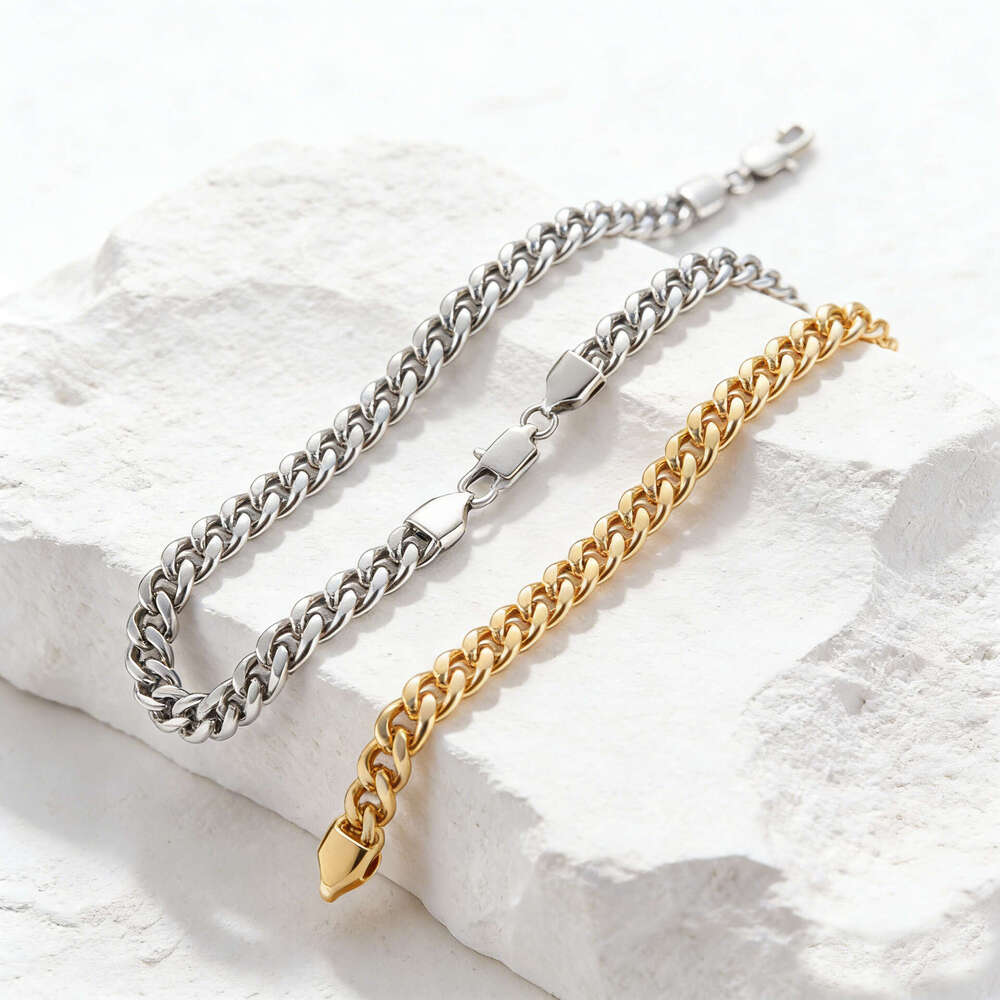 European American cross-border premium titanium steel Cuban bracelet, stainless steel, double-sided polished, fashionable, simple versatile accessory 