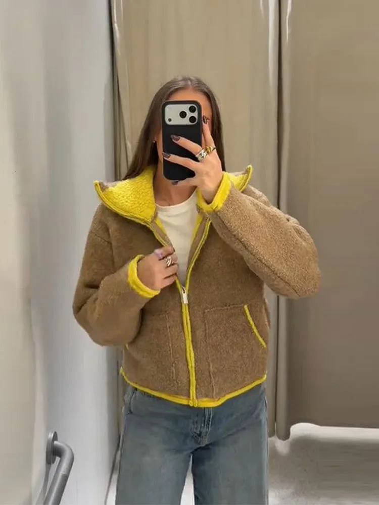 2026 Spring Contrast Knitted Cardigan Jackets For Women Elegant Long Sleeve Pockets Zipper Sweater Street Lady Chic Outwear 260305