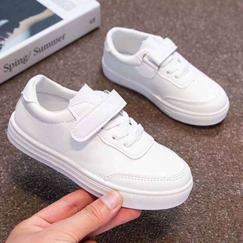Children White Sneakers Pu Leather Breathable School Kids Casual Shoes Fashion All-match 25-36 Anti-slip Boys Girls Board Shoe H260207 H260305
