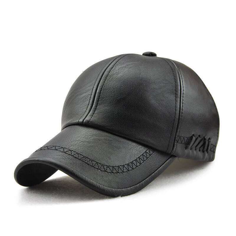 PU Baseball Cap For Men Fall Winter Faux Leather Dad Hat Middle-aged Snapback Solid Black Color Adjustable gorras hombre Y260304