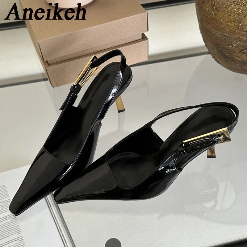 Aneikeh Summer Band Women Pumps Shoes Fashion Shallow Slip On Slingback Sandals Thin High Heel Dress Sexy Pumps Shoes 260306