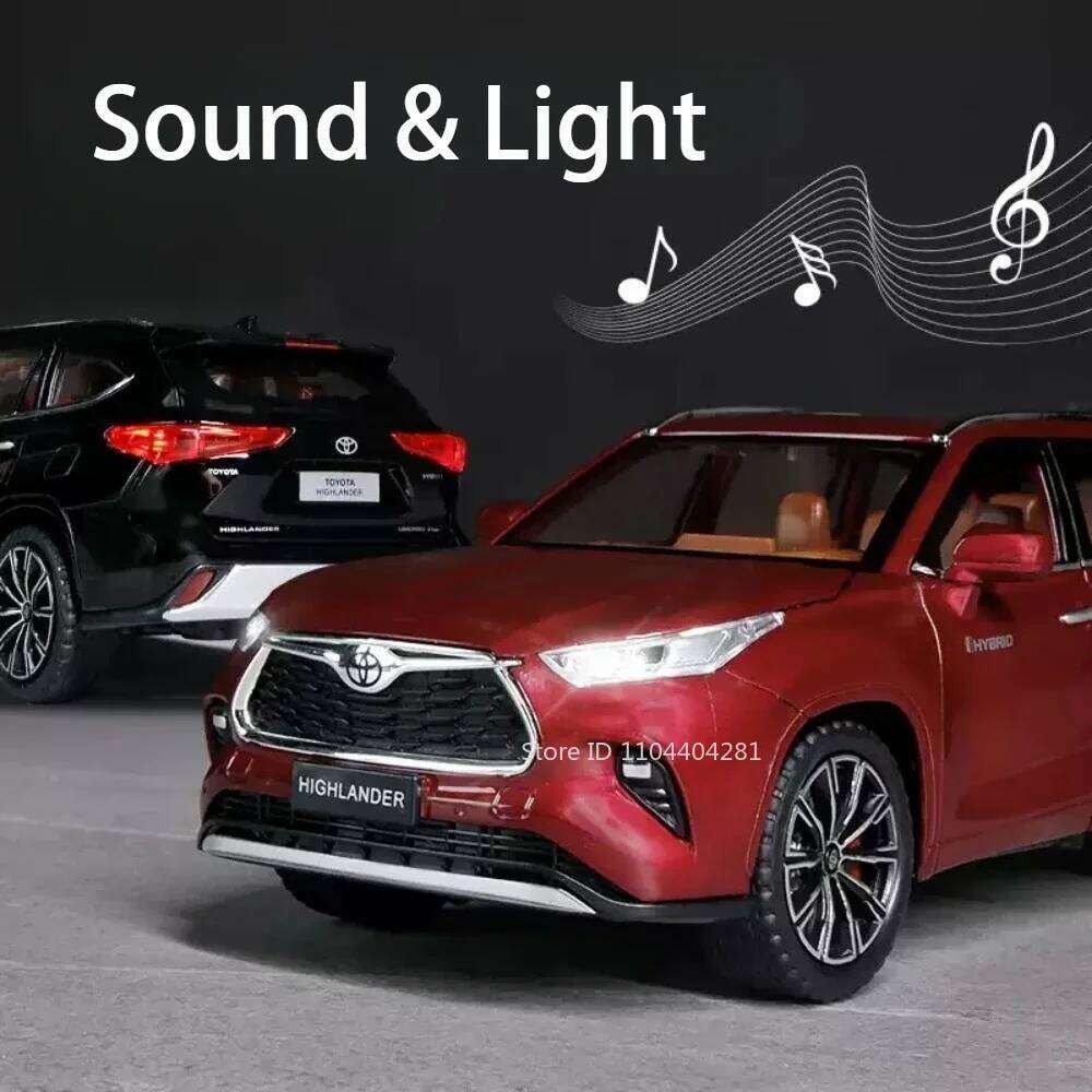1:24 Highlander RAV4 Model Toys Diecast Car 6 Doors Opened with Sound Light Pull Back Miniature Vehices for Boy's Birthday Gifts Z260306
