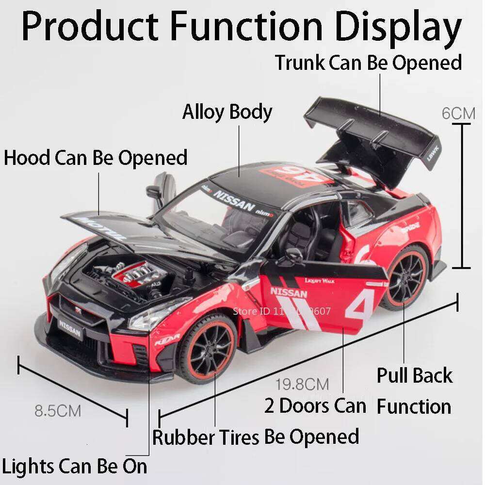 1:22 Supra GTR Alloy Diecasr Sports Car Model Toys 4 Doors Opened with Sound Light Pull Back Miniature Vehices Popular Ornaments Z260307