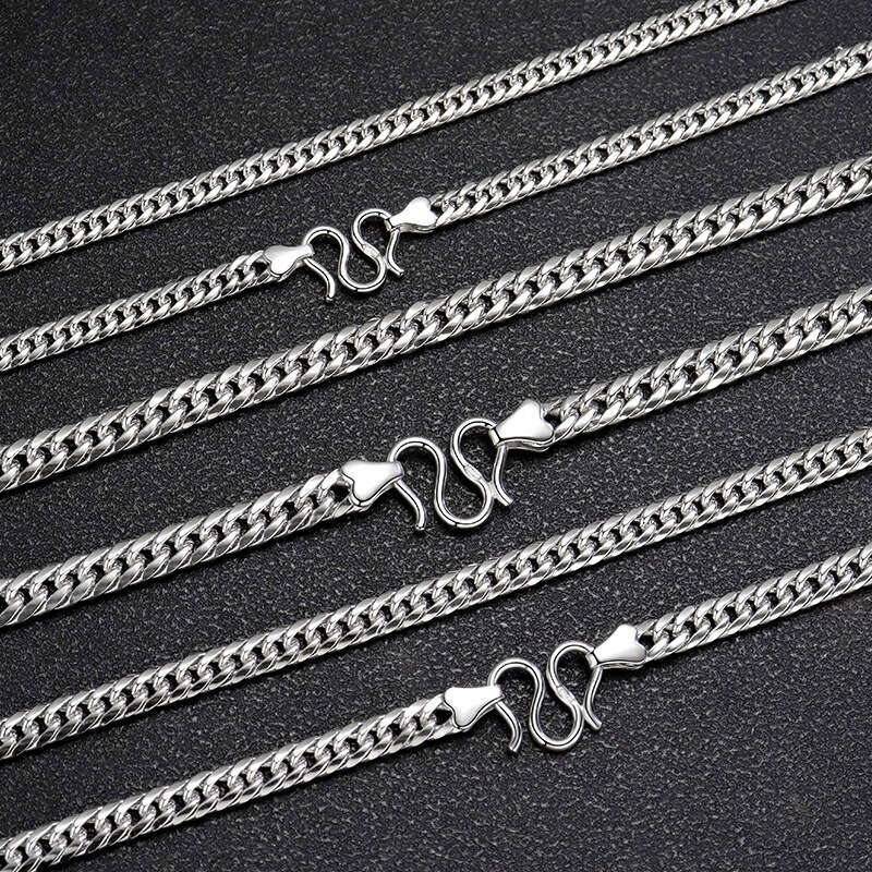 S925 silver side double buckle Cuban chain men, round polished chain, hip-hop high-quality versatile spring/summer necklace for men