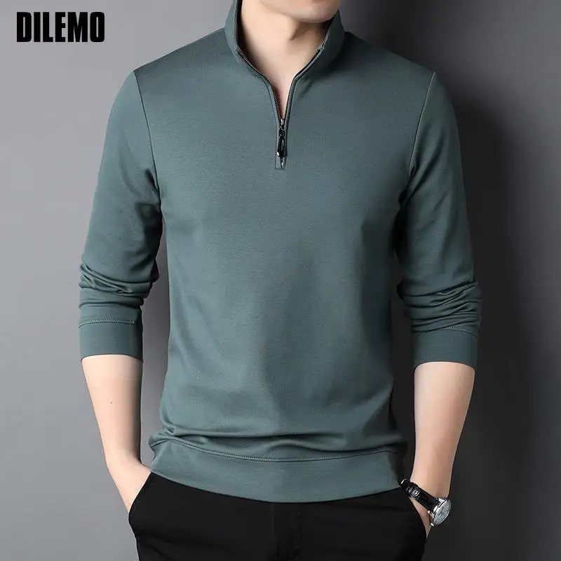 Top Grade Fashion y Zipper Polo Shirt Men Casual Plain Korean Solid Color Long Sleeve Tops Mens Clothing 260302