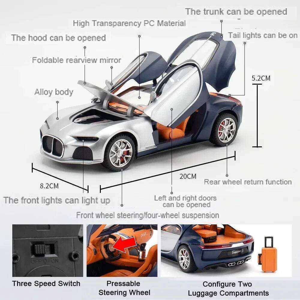1:24 Alloy Diecast Atlantic Toys Sports Cars Models Doors Opened Vehicle Pull Back Light Music Miniature Car Kids Festival Gifts Z260306
