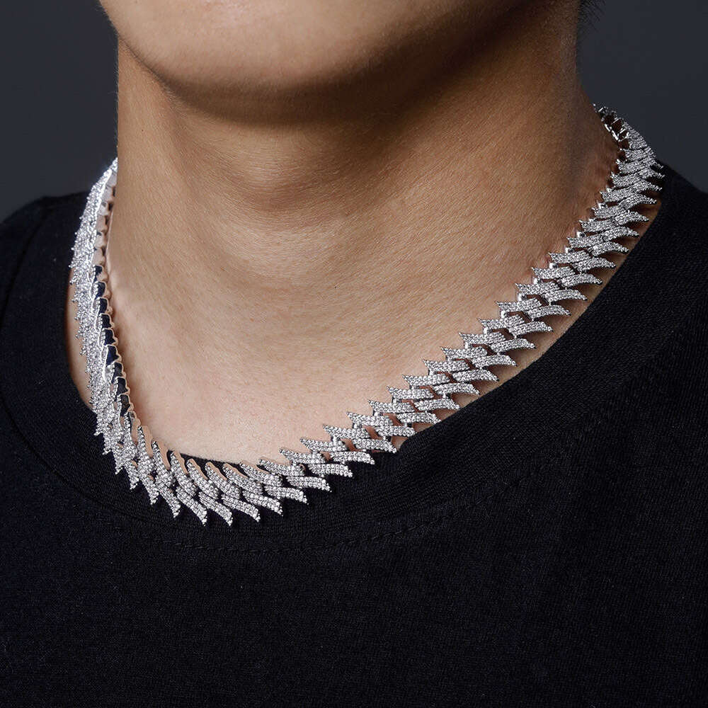 European and American Cross-Border New Full Diamond Thorn Cuban Chain High-Quality Design Spike Box Clasp Hip-Hop Necklace Jewelry