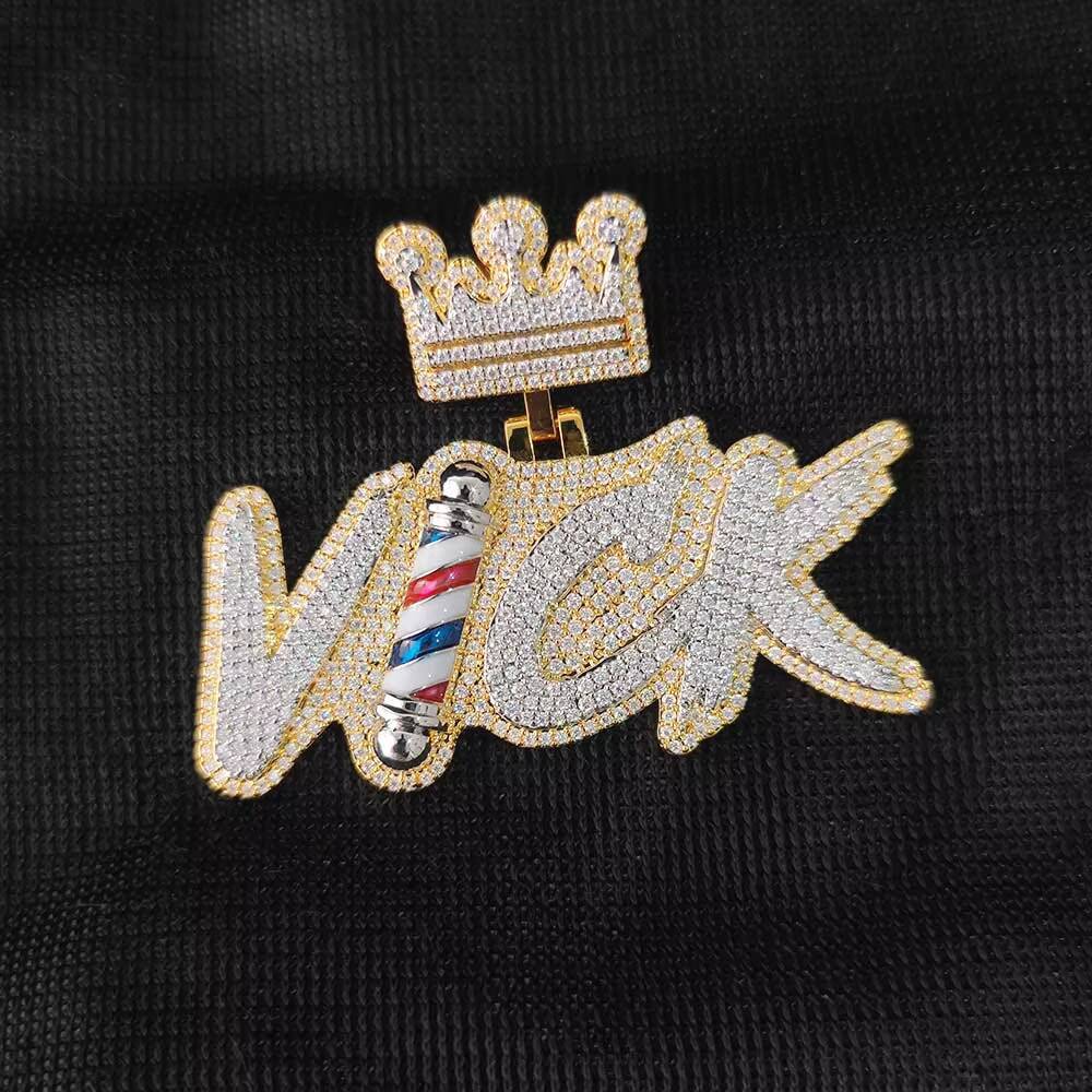 NUOYA Iced Out Moissanite Initial Letter Pendant Passes Diamond Tester Customized Crown Hook Hip Hop Pendant Jewelry Gift