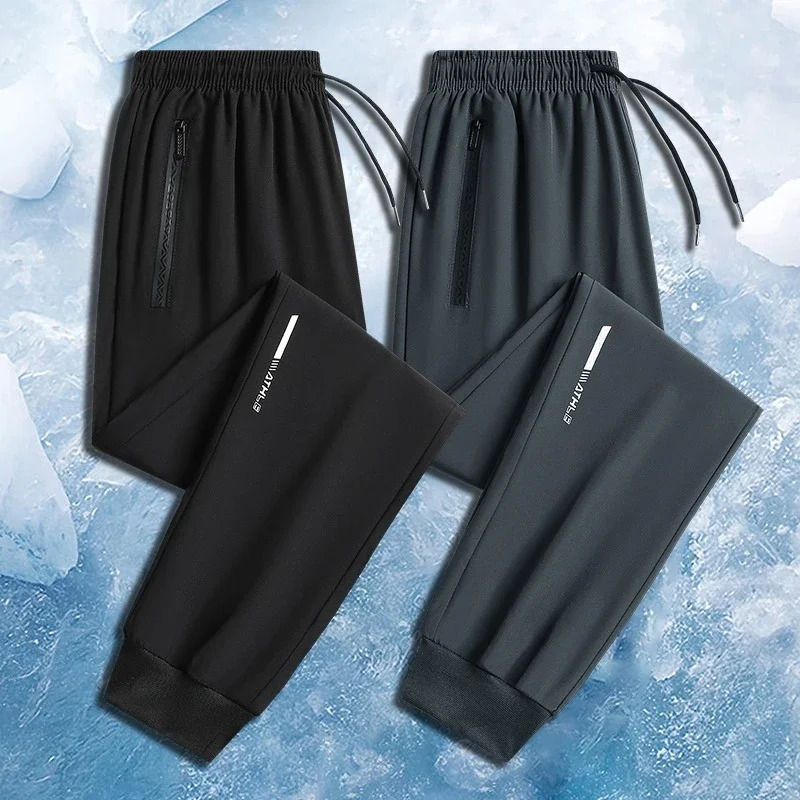 2PC Ice Silk Quick Dry Casual Pants for Mens Korean Version Summer Ice Silk Pants Sports Straight Tube Thin Long Trousers Men 260306