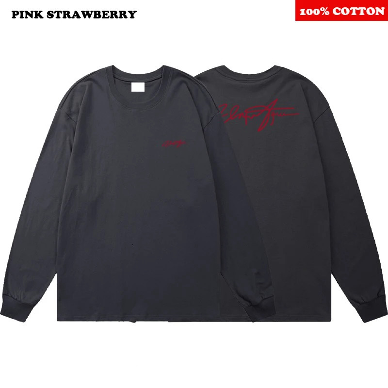100 Cotton Letter Print Tshirt Men 2025 Autumn American Street White ONeck longsleeved Y2k Tops Male clothing 260228