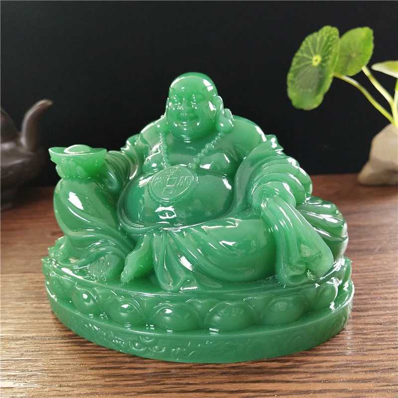 Laughing Buddha Statue Chinese Feng Shui Man made Jade Maitreya Sculpture for Home DecorationT260307