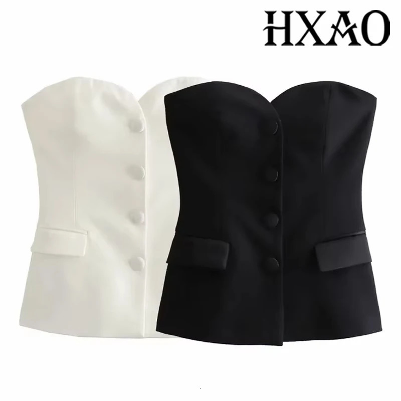 HXAO Top Womens Summer TanksCamis Elegant Tube Top Ladies Fashion Casual White Black Sleeveless Backless Corset Tops 260306