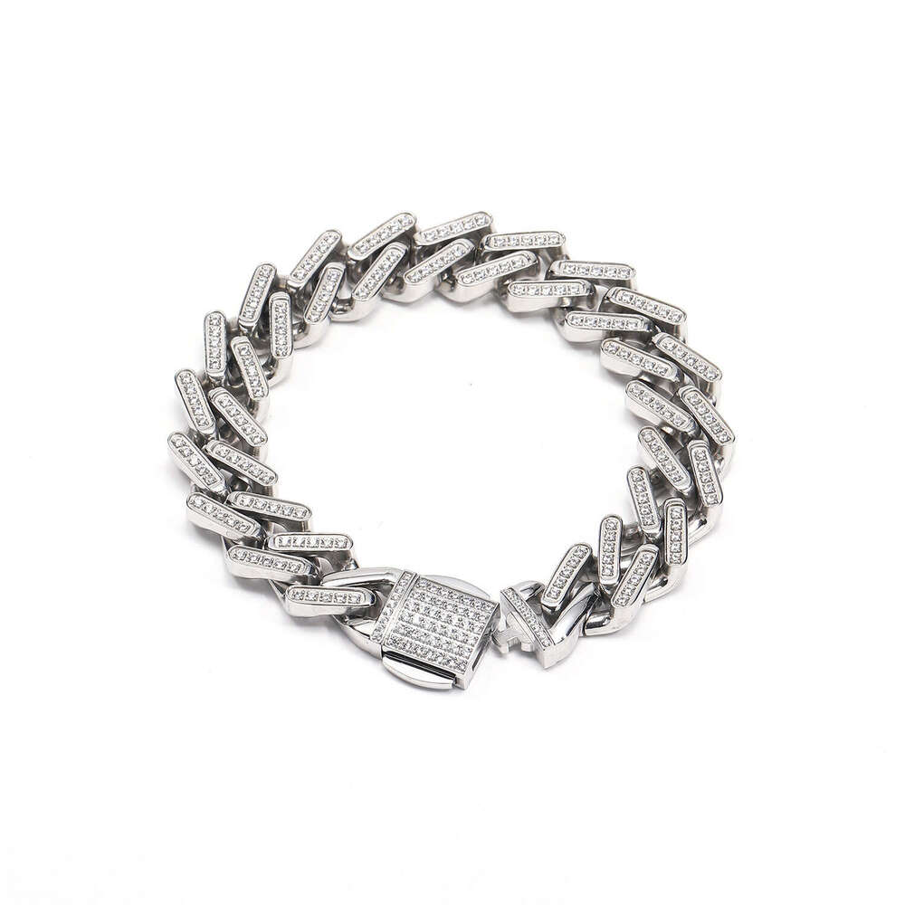 European American cross-border hip-hop Cuban chain bracelet with diamonds for men and women, titanium steel 18k gold high-quality versatile jewelry