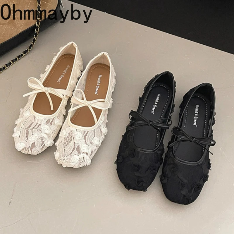 2026 Spring Lace Flower Women Mary Jane Shoes Fashion Slip On Comfort Street Style Soft Sole Female Dress Flats Shoes 260303
