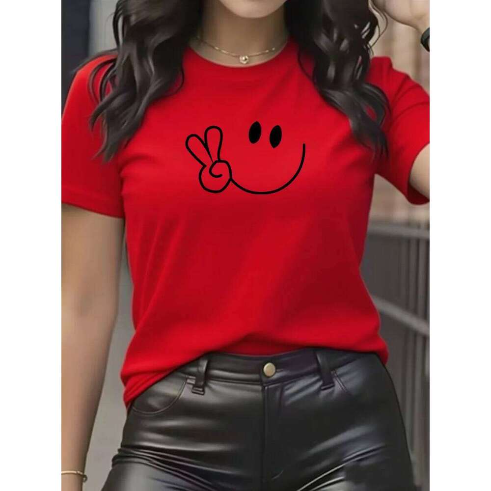 New style pattern round neck T-shirt, trendy T-shirt clothing women's short-sleeved summer fashion Y2K top. XJ260306 XJ260306