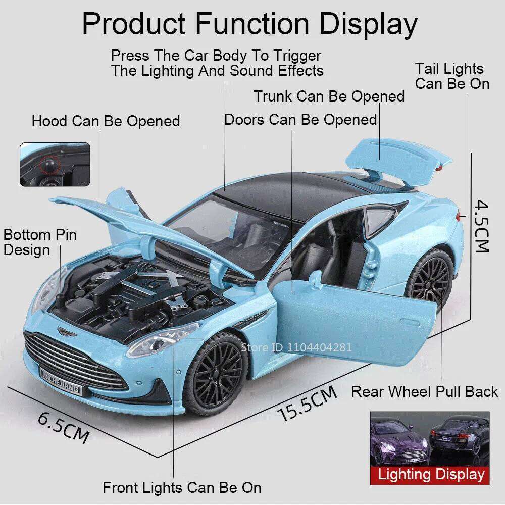 1:32 DB12 Vulcan Alloy Sports Car Model Diecast Metal Vehice with Sound Light Pull Back Miniature Models Collecting Hobbies Gift Z260306