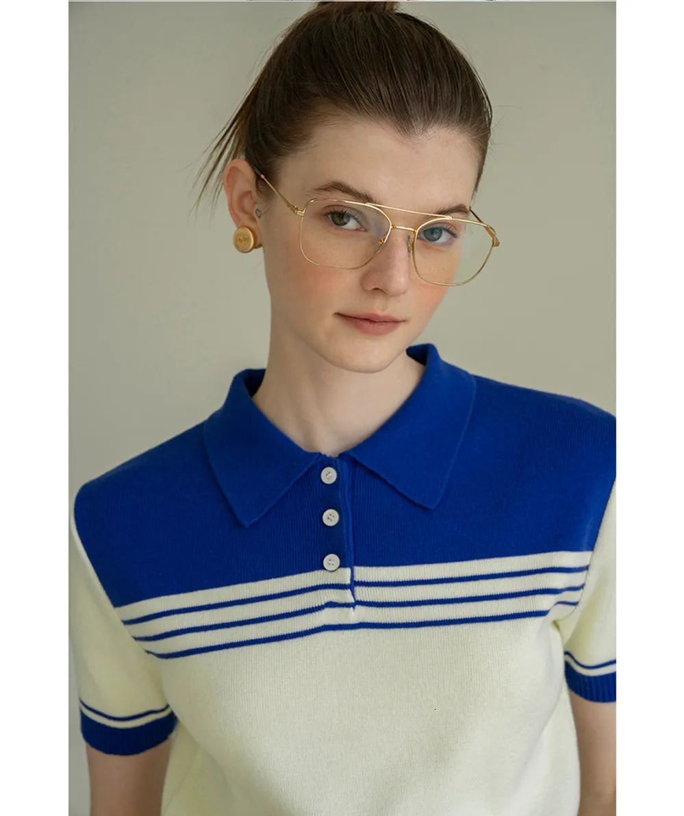 Spring Summer Womens Short Sleeve Polo Neck TShirt Slim Fit Knitted Wool Fashionable Casual Top for Ladies 260228