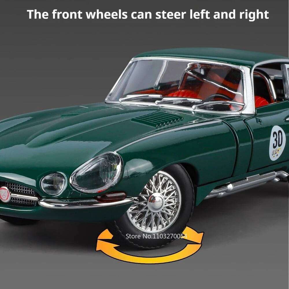 1:24 E-TYPE Phantom Diecast Models Alloy Car Miniature Toys Doors Opened Sound Light Pull Back Exquisite Vehices Retro Ornaments Z260306