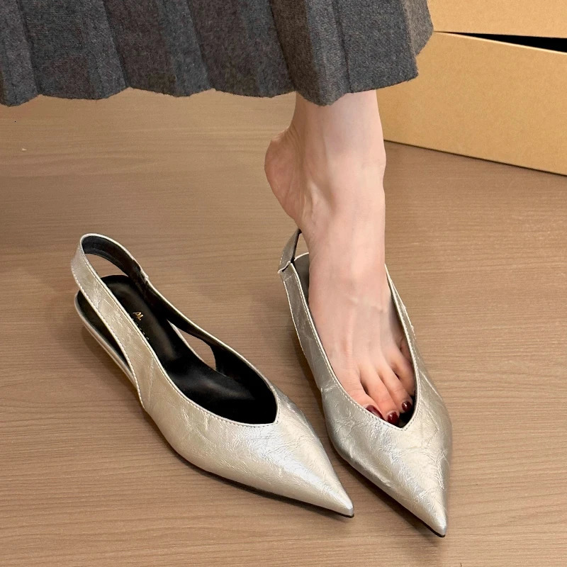 Women Sandals Spring Leather Pointed Toe Slingback Sandals Women Elegant Flat Slim Daily Shoes Women Sandalias De Mujer 260303