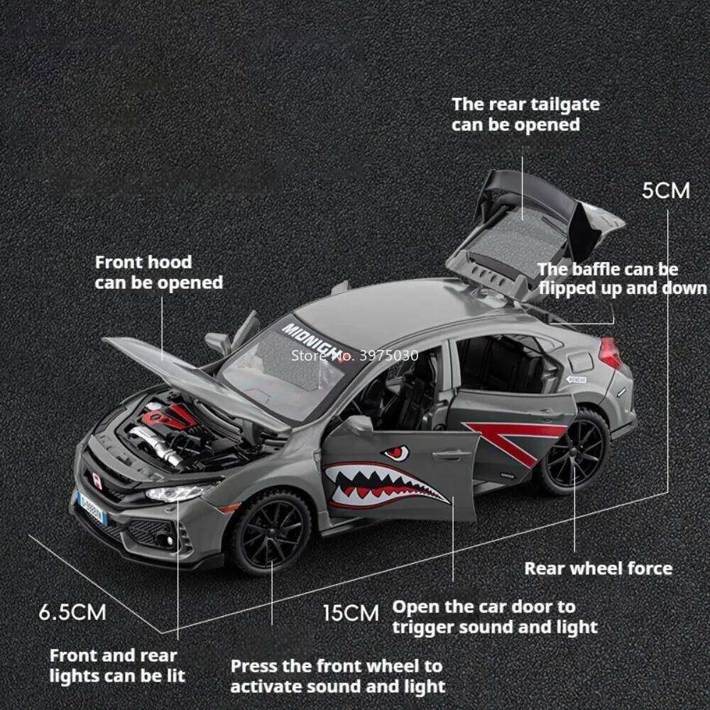 1:32 SU7 Honda NEW TYPER Toys Models Cars Doors Opened Light Music Miniature Vehicles Wheel Pull Back Car Perfect Gifts for Kids Z260306