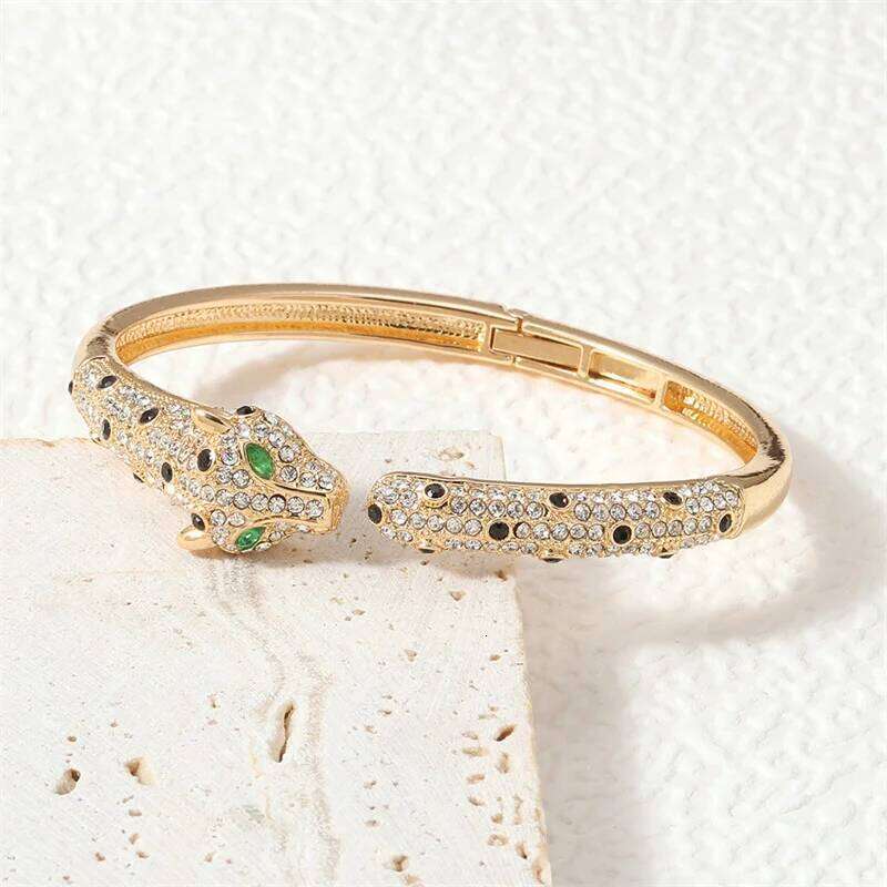 Fashion Design Zinc Alloy Leopard Head Barcelet Pave Rhinestone Crystal Panther Cuff Bangle For Women Party Hand Jewelry Z260306