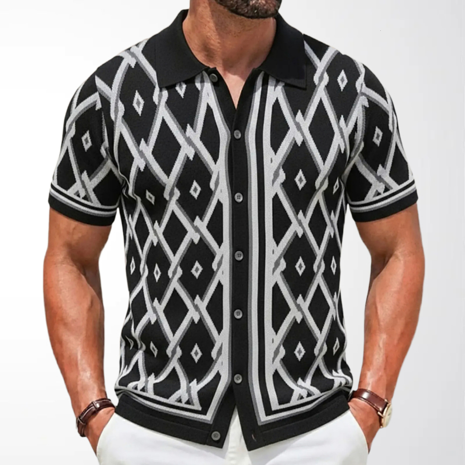 Mens Clothing Mens Polo Shirt Summer New Jacquard Knit Short Sleeve Cardigan SY0033 241126