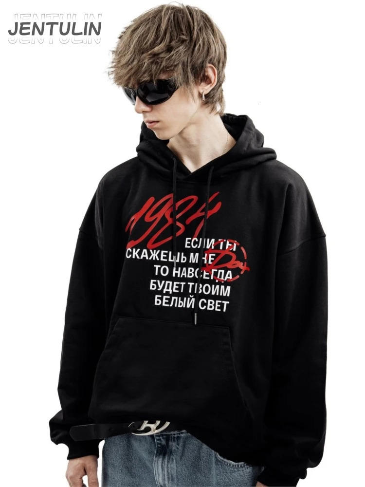 Harajuku Streetwear Pullovers Mens Hoodies 1984 Graphic Letter Print Hooded Loose Sweatshirts Hip Hop Aesthetic Tops Gothic Y2k 260304