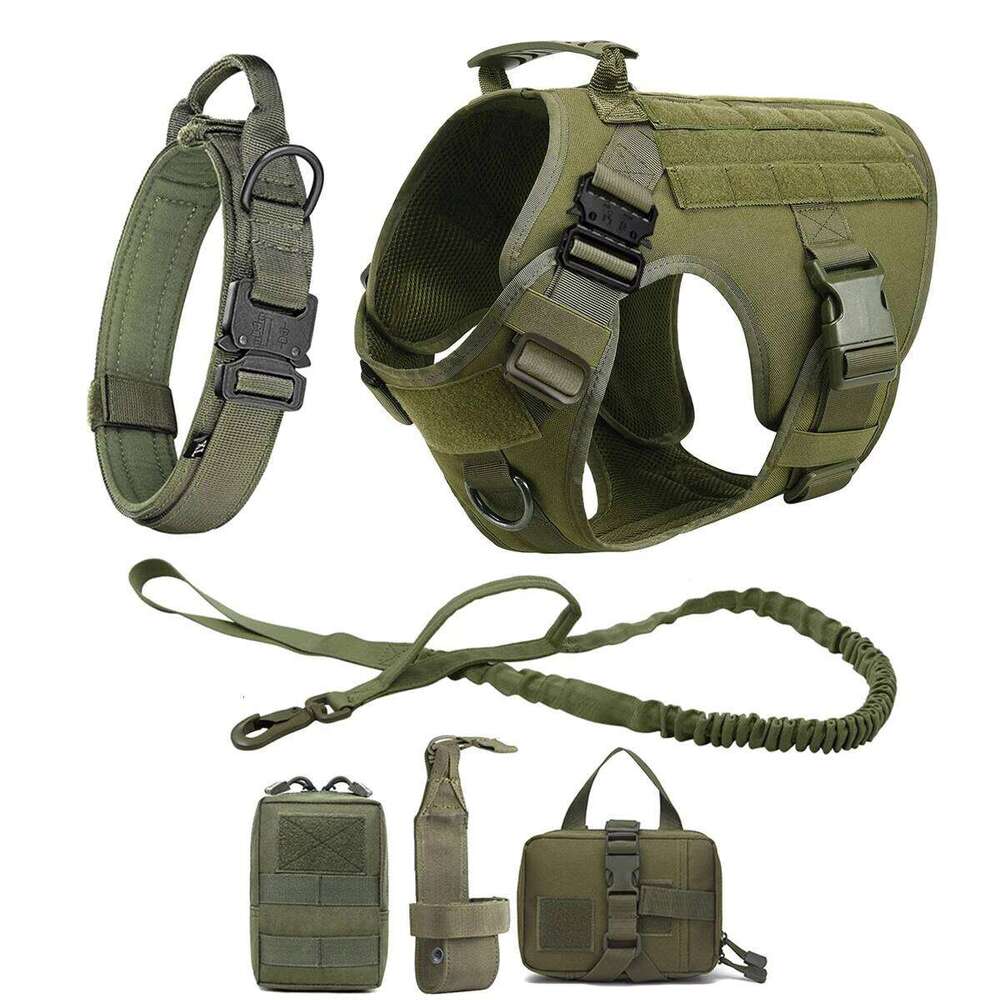 Tactical Leash Collar Molle Pouches For Medium Large Dogs Training Military Pet Vest Adjustable Service Dog Harness Bamubi