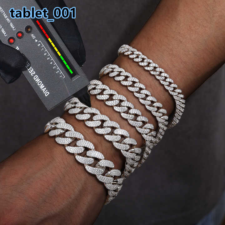 Wholesale Price Hip Hop Jewelry Luxury 8mm-20mm 925 Sterling Silver VVS Moissanite Diamond Iced Out Cuban Link Bracelet for Men