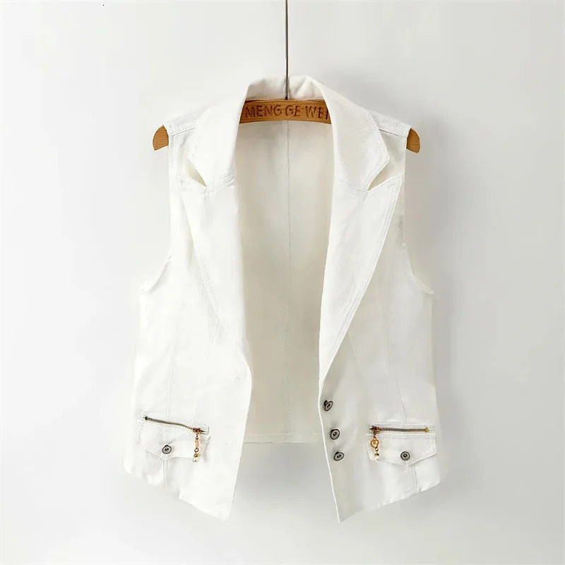 Womens Denim Vest Ladies White Jean Jacket Fashion Waistcoat Summer Coat Outwear S5XL 260306