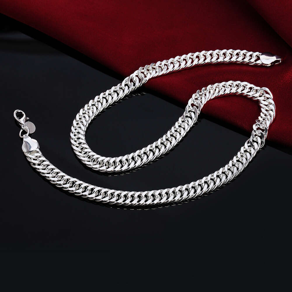 Jinrongxing Wholesale Mixed Batch Cross-Border Silver-Plated Jewelry Boutique Fashion Cuban Chain 10MM Full-Sided Necklace and 6MM