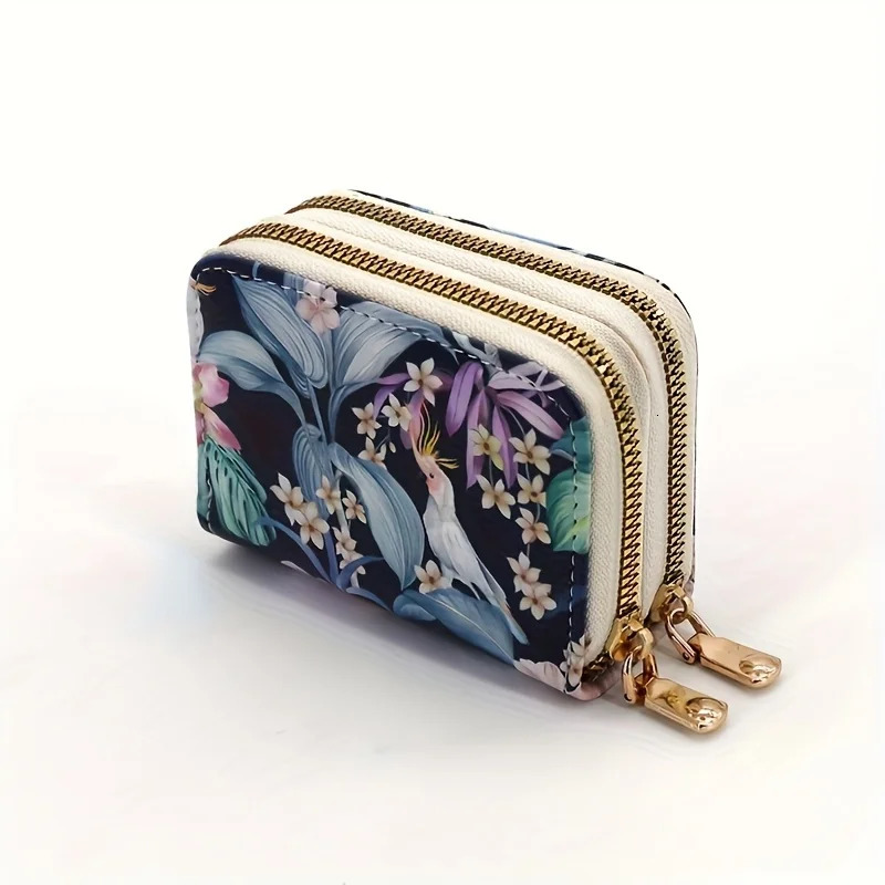 Card Bag with Chinese Style Printed Double Zipper for Women Large Capacity Multi slot Wallet functional Light 260307