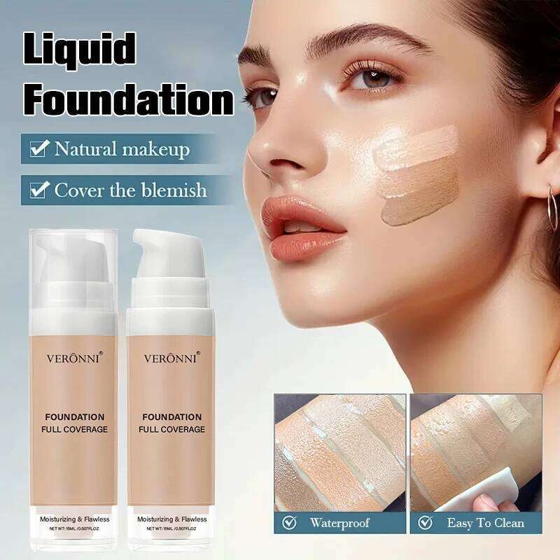 15ml Full Coverage Liquid Foundation,Foundation Effective Concealer Waterproof Sweat-resistant Makeup Professional Cosmetics 26L0306