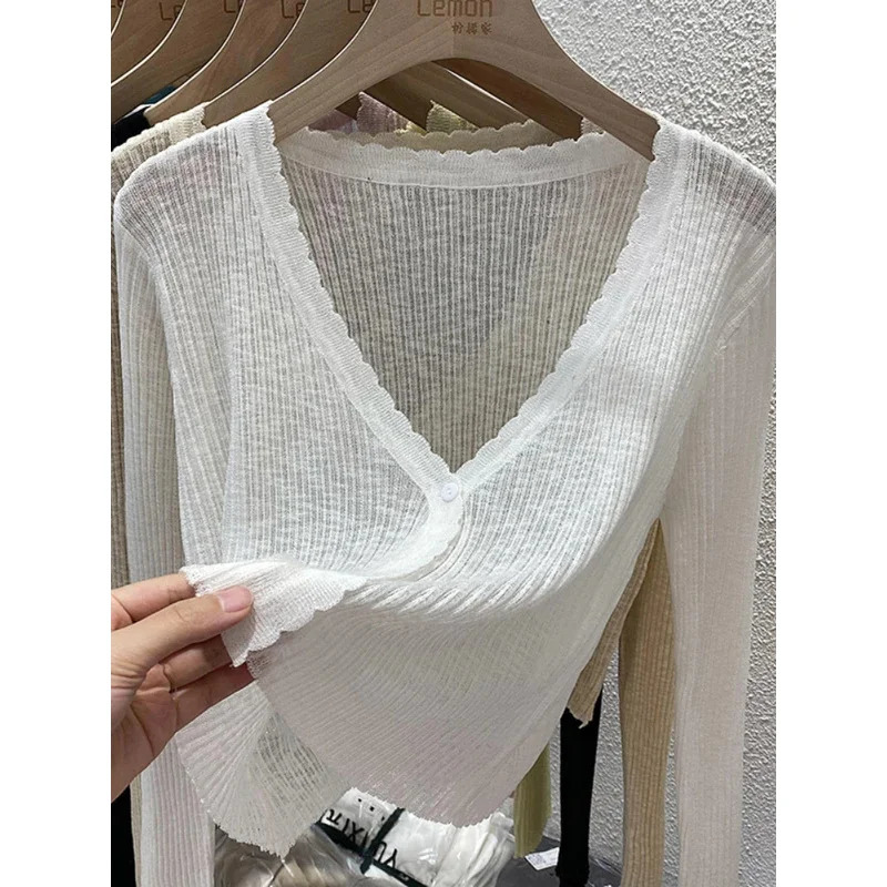 Short Ice Silk Knitted Sun Protection Cardigan Womens Thin Summer Autumn Suspender Skirt Layered Gauze Jacket 260306