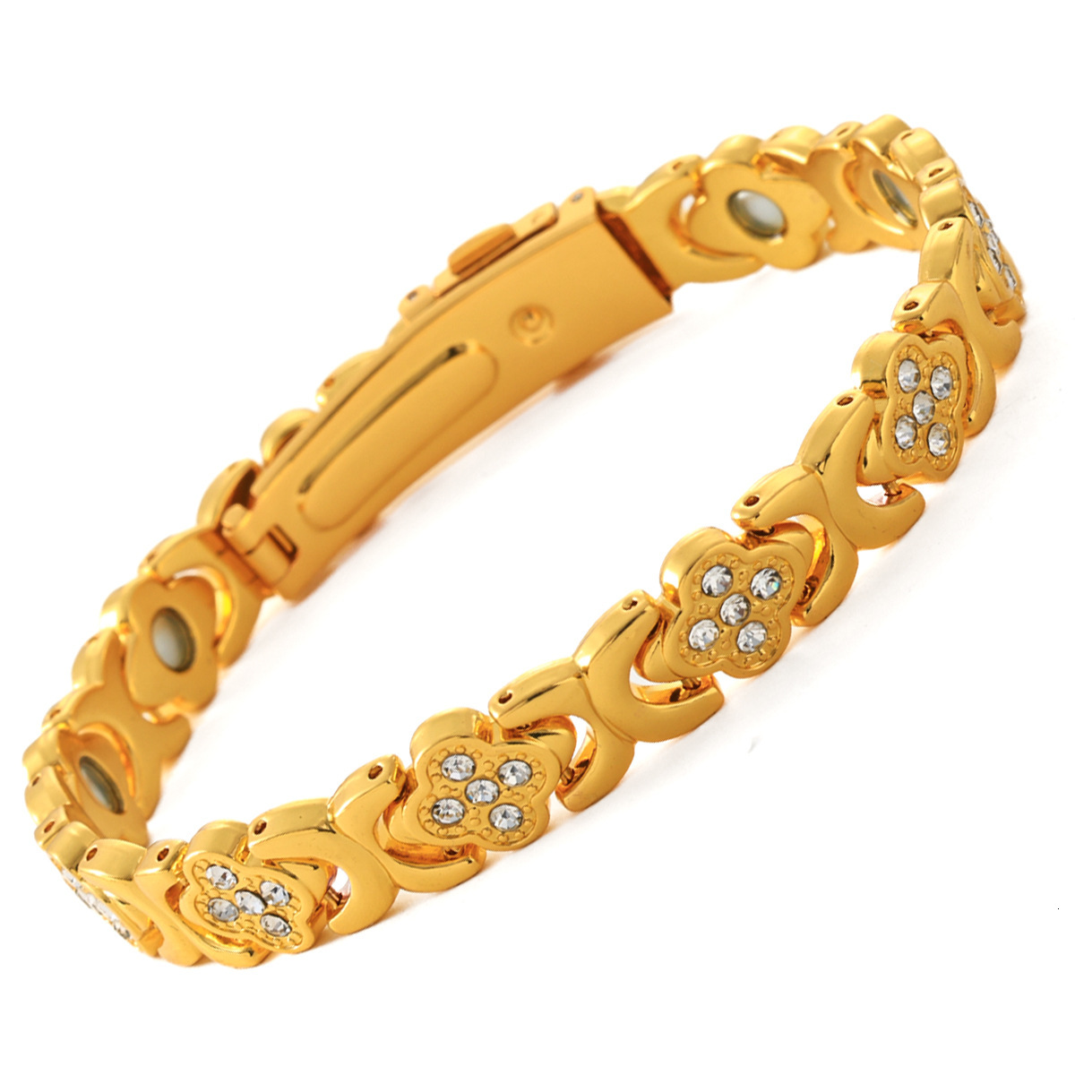 Luxury Brand Designer Jewelry European And American Hot-Selling Magnetic Bracelet Fashion Light Luxury Lucky Clover Alloy Inlaid Diamond Single Row