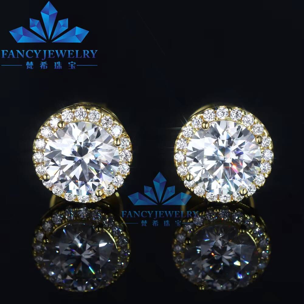 Classic Design 5mm 65mm 8mm Moissanite Diamond Def Vvs Round Moissanite Push Back Halo Stud Earrings for Women