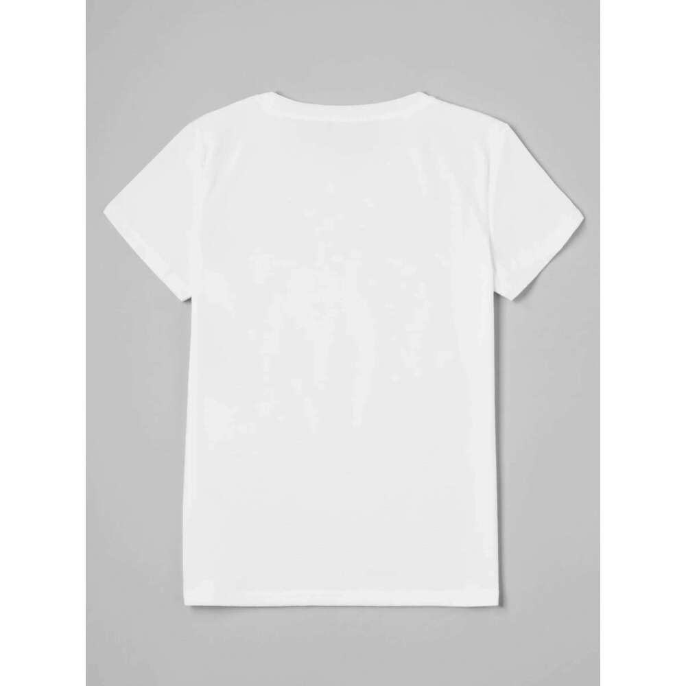 Whimsical Cartoon Print T-Shirt Crew Neck Short Sleeve Casual Tee for Cat Lovers Fashionable Knit Fabric Top All Seasons XJ260306 XJ260306