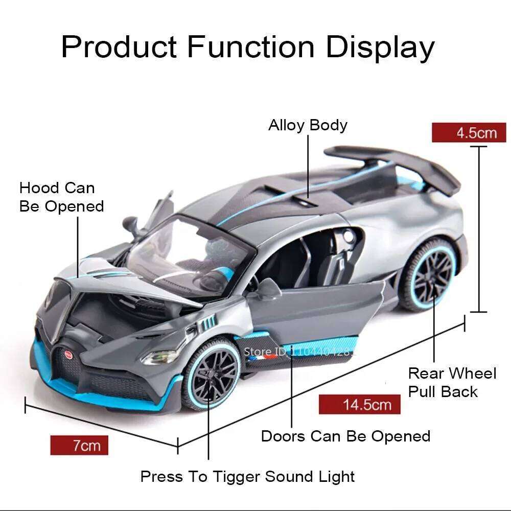 1:32 Divo Chiron Alloy Miniature Models Diecast Cars Doors Opened Sound Light Pull Back Metal Sports Car Boys Birthday Presents Z260306