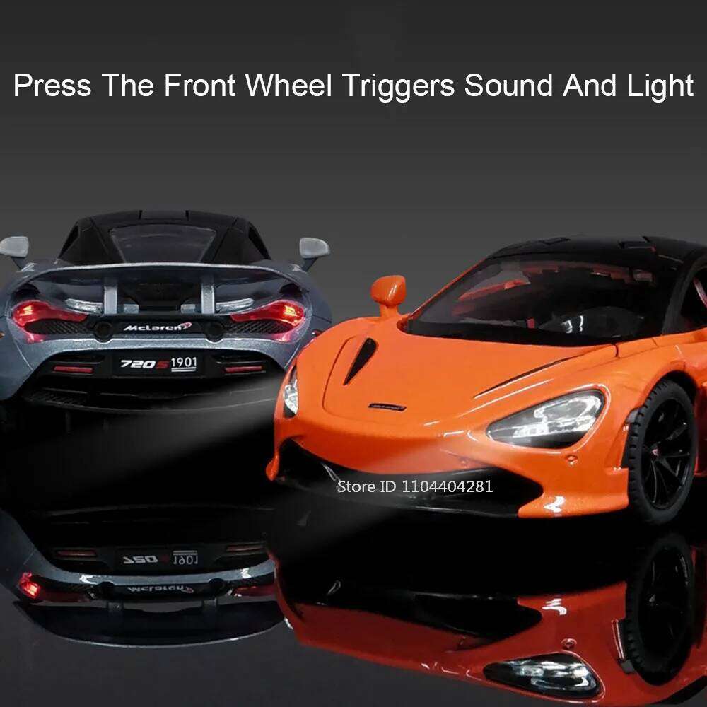 1:24 720S P1 Model Toy Alloy Diecast Sports Car Ornament Doors Opened Sound Light Pull Back Miniature Vehice Friend Holiday Gift Z260306