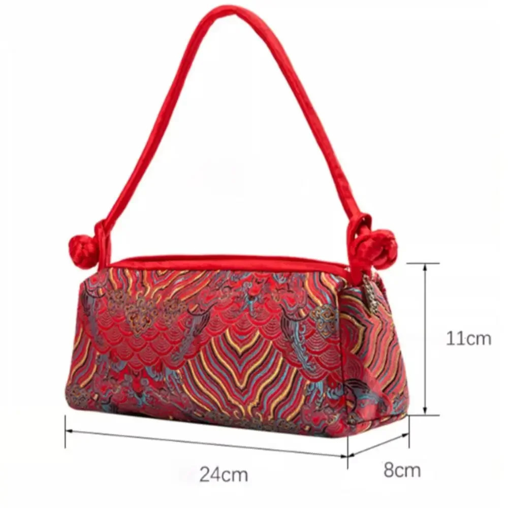 Fashion Silk Embroidered Women Handbag Chinese Style n Knot Clutch Bag Retro Zipper Cosmetic Travel 260307