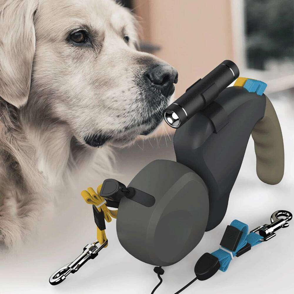 For 2 Dogs Walking Traction Belt Retractable Adjustable Double With Light Dual Dog Leash Rotation Pet Rope Bamubi