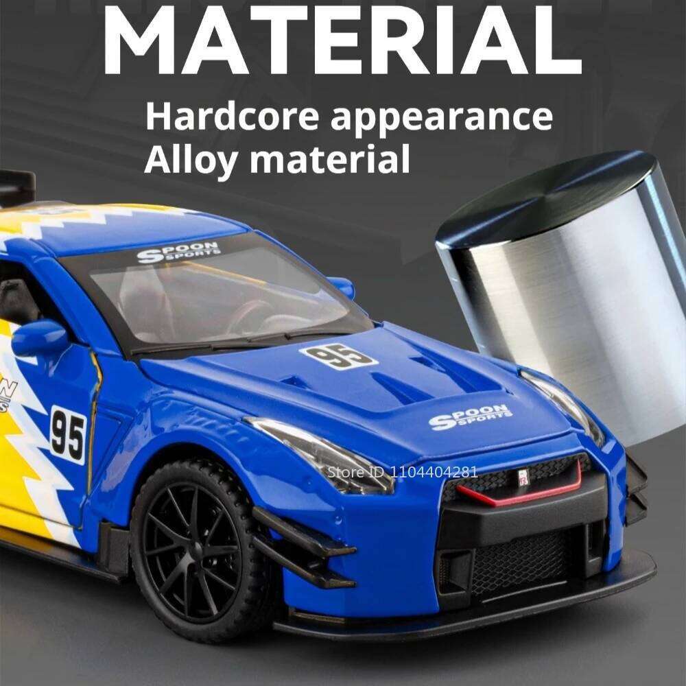 1:32 GTR Sports Car Diecast Model Alloy Toys 4 Doors Opened with Sound Light Pull Back Miniature Vehices Festival Surprise Gifts Z260306