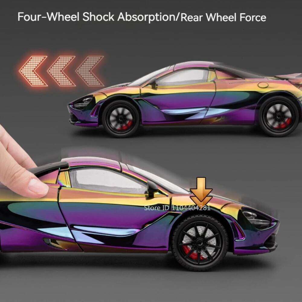 1:24 Alloy Diecast 720S Atlantic Miniature Car Toy Model Doors Opened Sound Light Pull Back Shock Absorption Vehice Holiday Gift Z260306