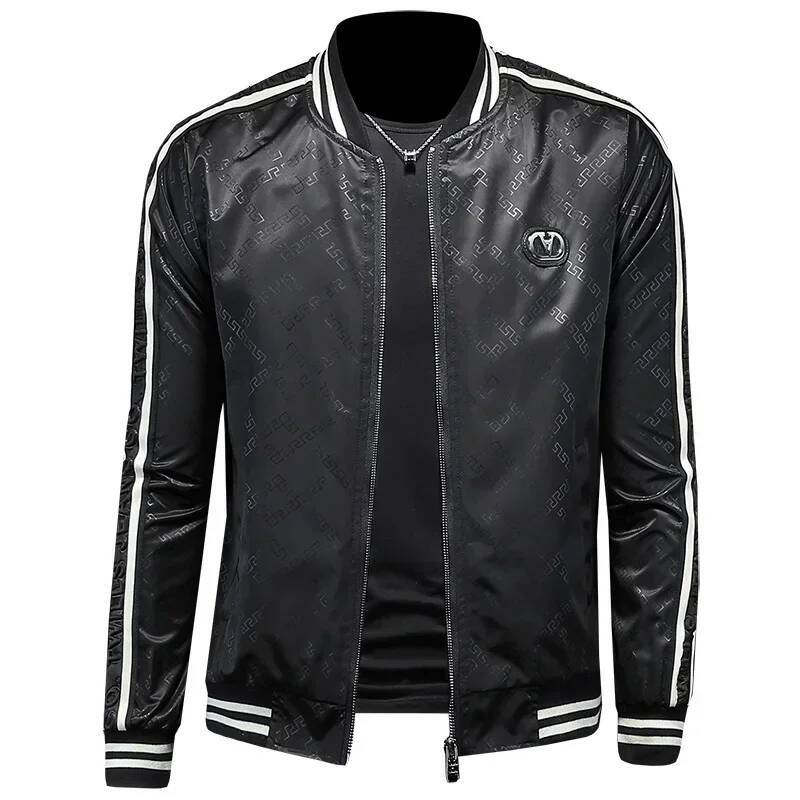 2025 Autumn New Floral Men Fashion Vintage Business Bomber Jacquard Masculinas Casual Slim Jacket Coat Man M-4XL