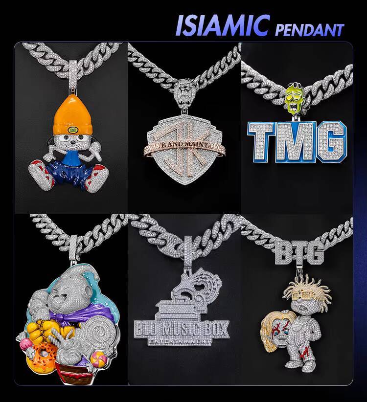 Custom Advanced Design Sterling Silver 22k Gold Plated Moissanite Pendant Hip Hop Rapper Style Chain for Men Women