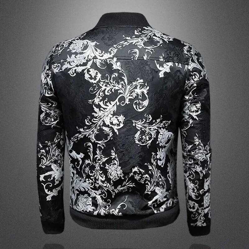 Stand-up Collar Embroidery Vintage Print Jackets 2025 Pattern Men Bombers Slim Fit Casual Jacket Coats