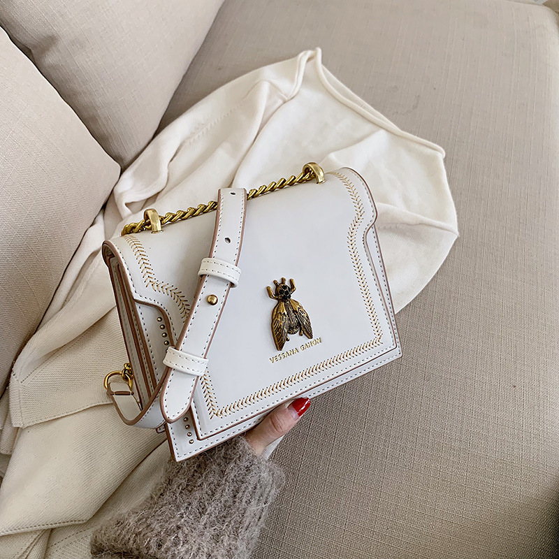 Autumn Winter Bag Crossbody Bag Women High-end Light Luxury Vintage Bee Shoulder Bag Chain Small Square Designer Bag Bag Color-blocking Luxury Bag Com